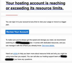 Hosting account exceeds resources email