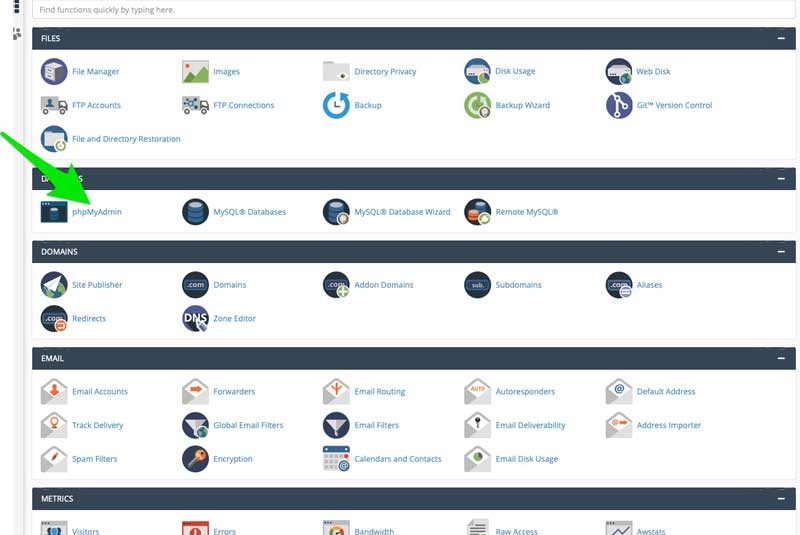 phpMyAdmin is located in Cpanel